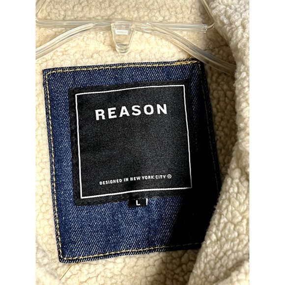 Reason Denim "Death Before Dishonor" Sherpa Trucker Button Jacket Distressed L - Picture 3 of 7